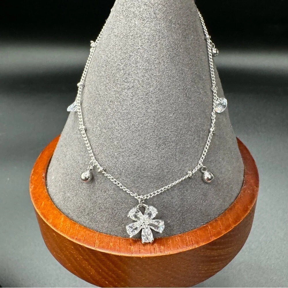 Floral Anklet Minimalist CZ Dainty